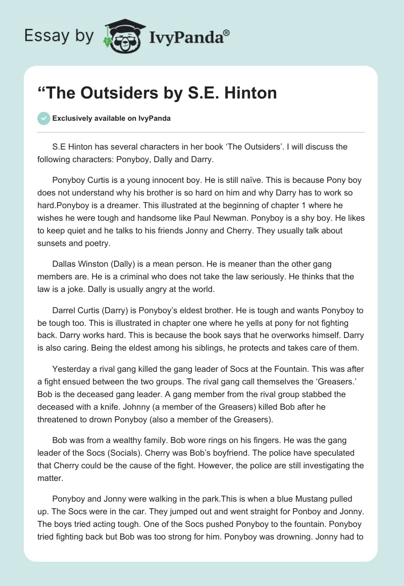 “The Outsiders" by S.E. Hinton. Page 1