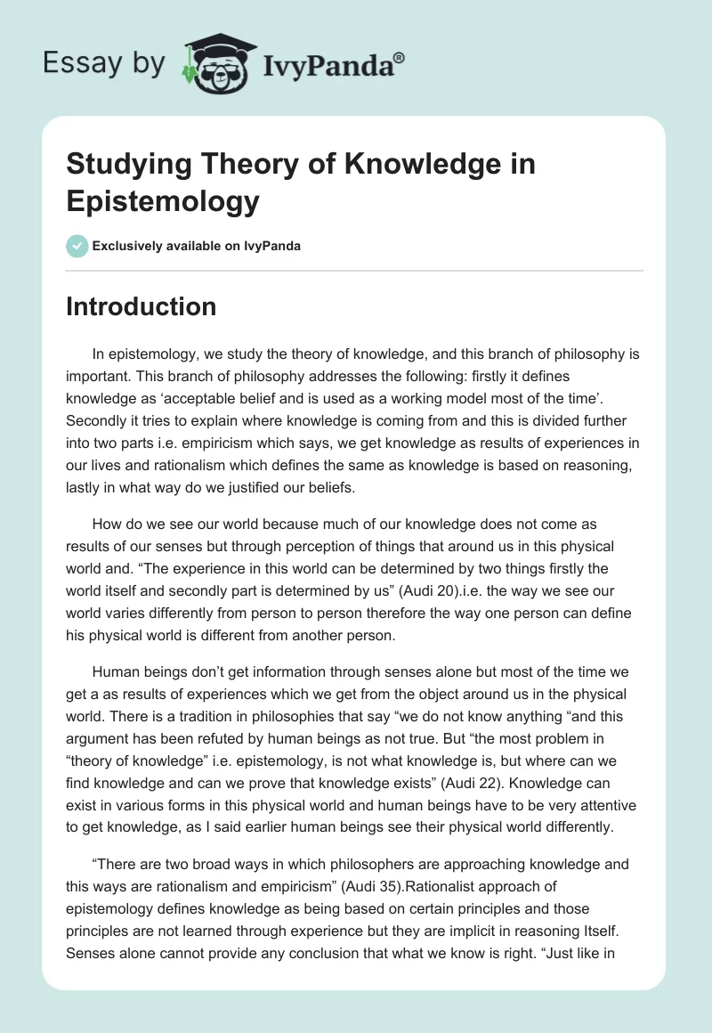Studying Theory of Knowledge in Epistemology. Page 1