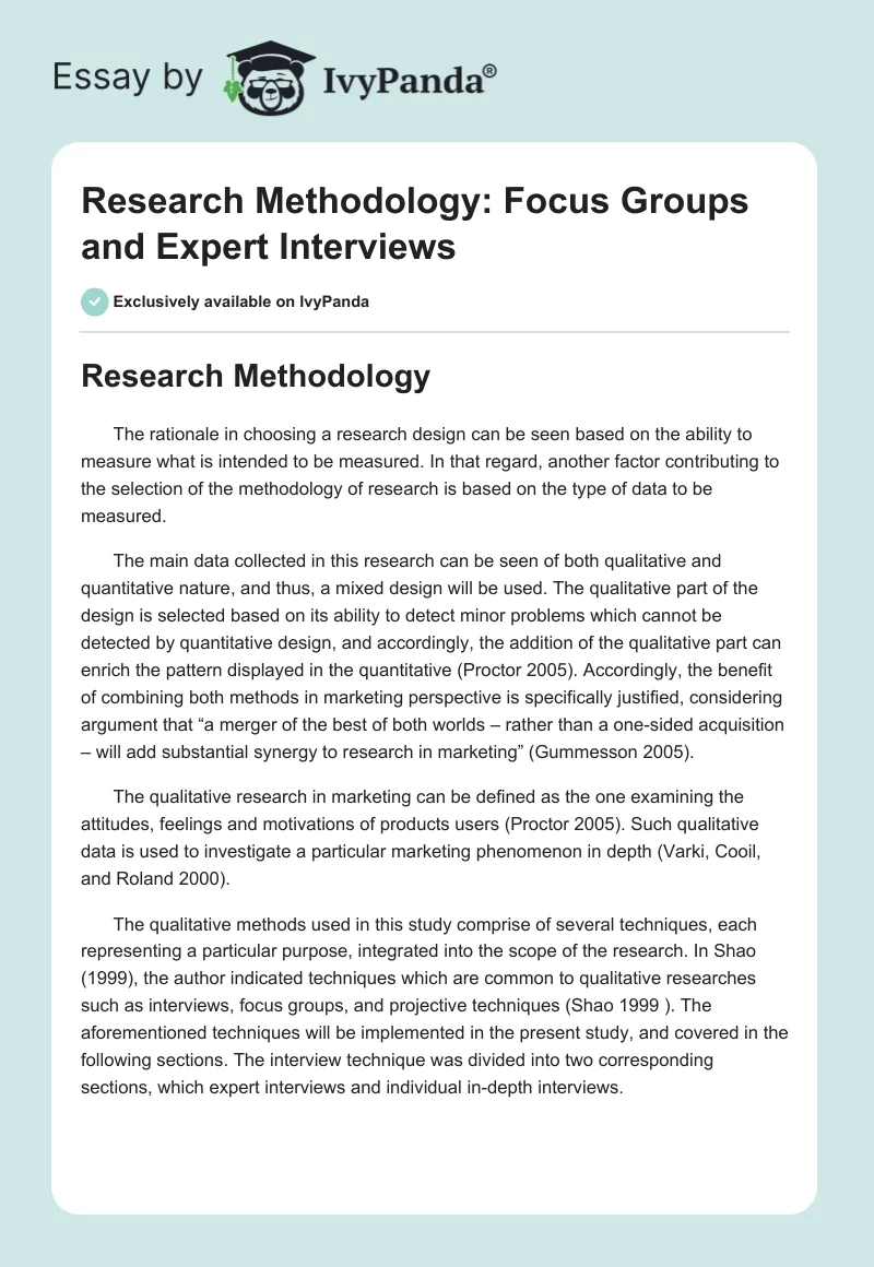 Research Methodology: Focus Groups and Expert Interviews. Page 1