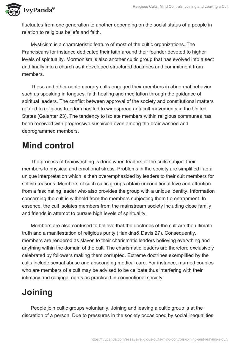 Religious Cults: Mind Controls, Joining and Leaving a Cult. Page 3