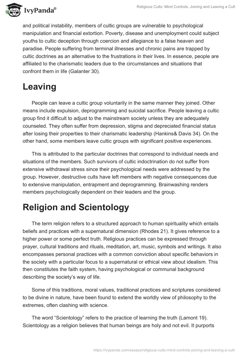 Religious Cults: Mind Controls, Joining and Leaving a Cult. Page 4