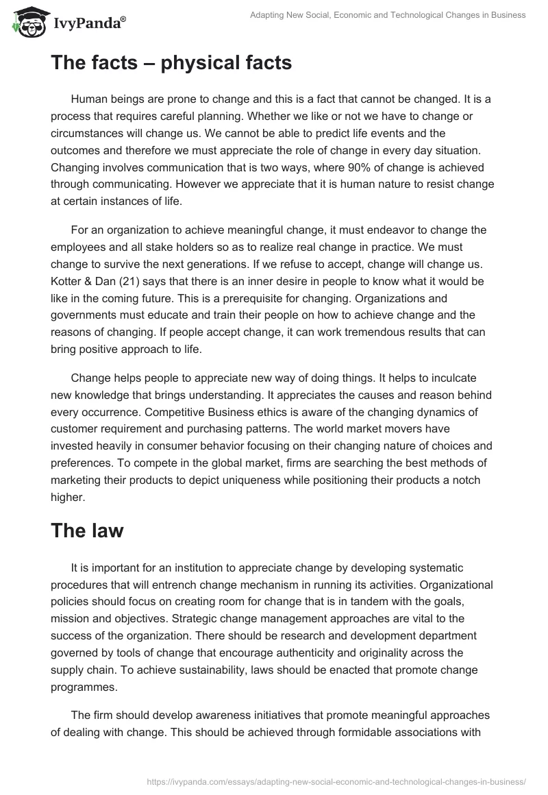 Adapting New Social, Economic and Technological Changes in Business. Page 2