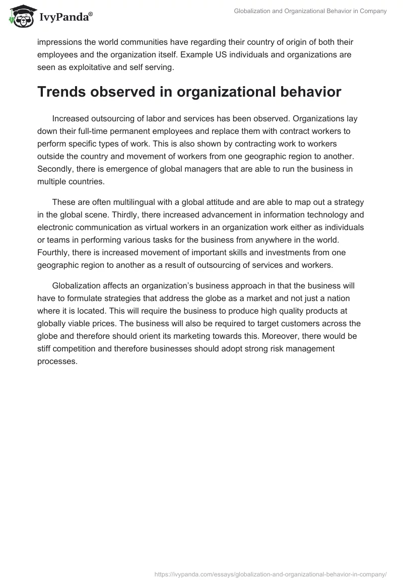 Globalization and Organizational Behavior in Company. Page 2