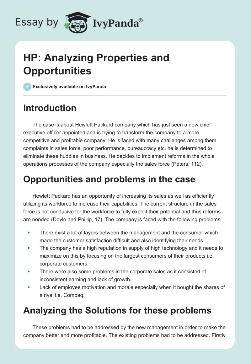HP: Analyzing Properties and Opportunities. Page 1