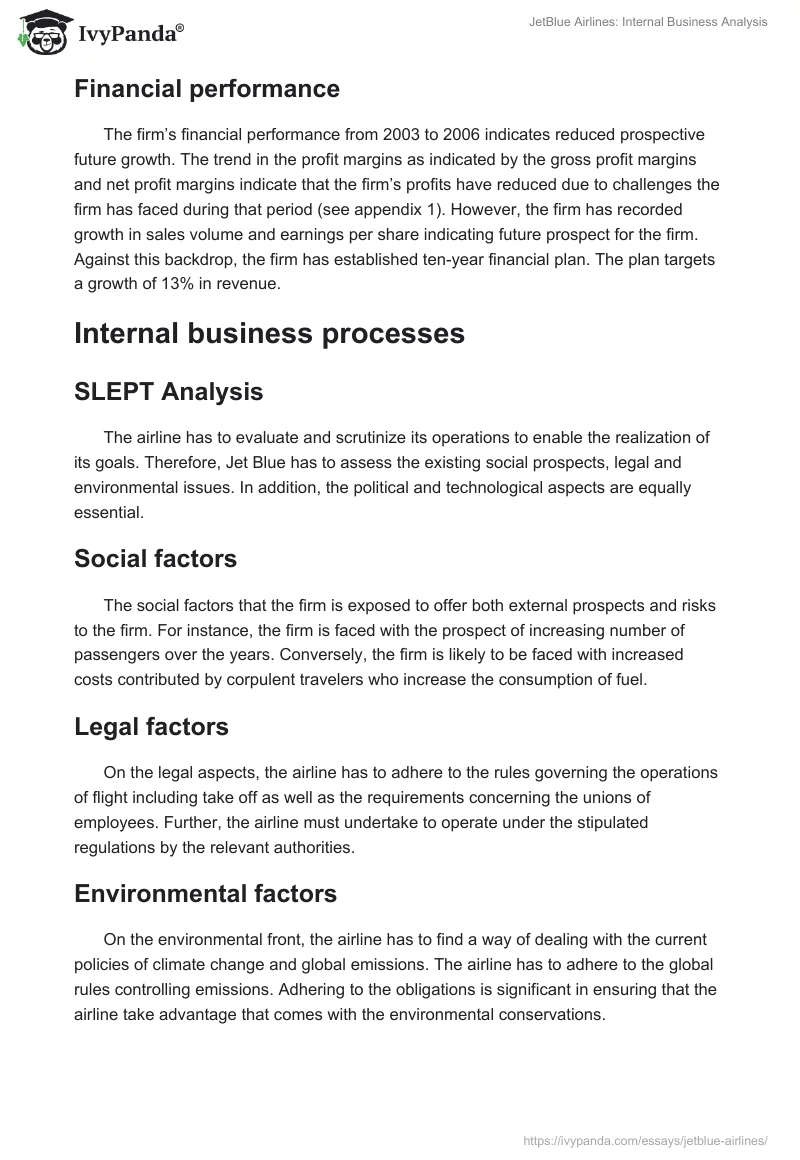 JetBlue Airlines: Internal Business Analysis. Page 2
