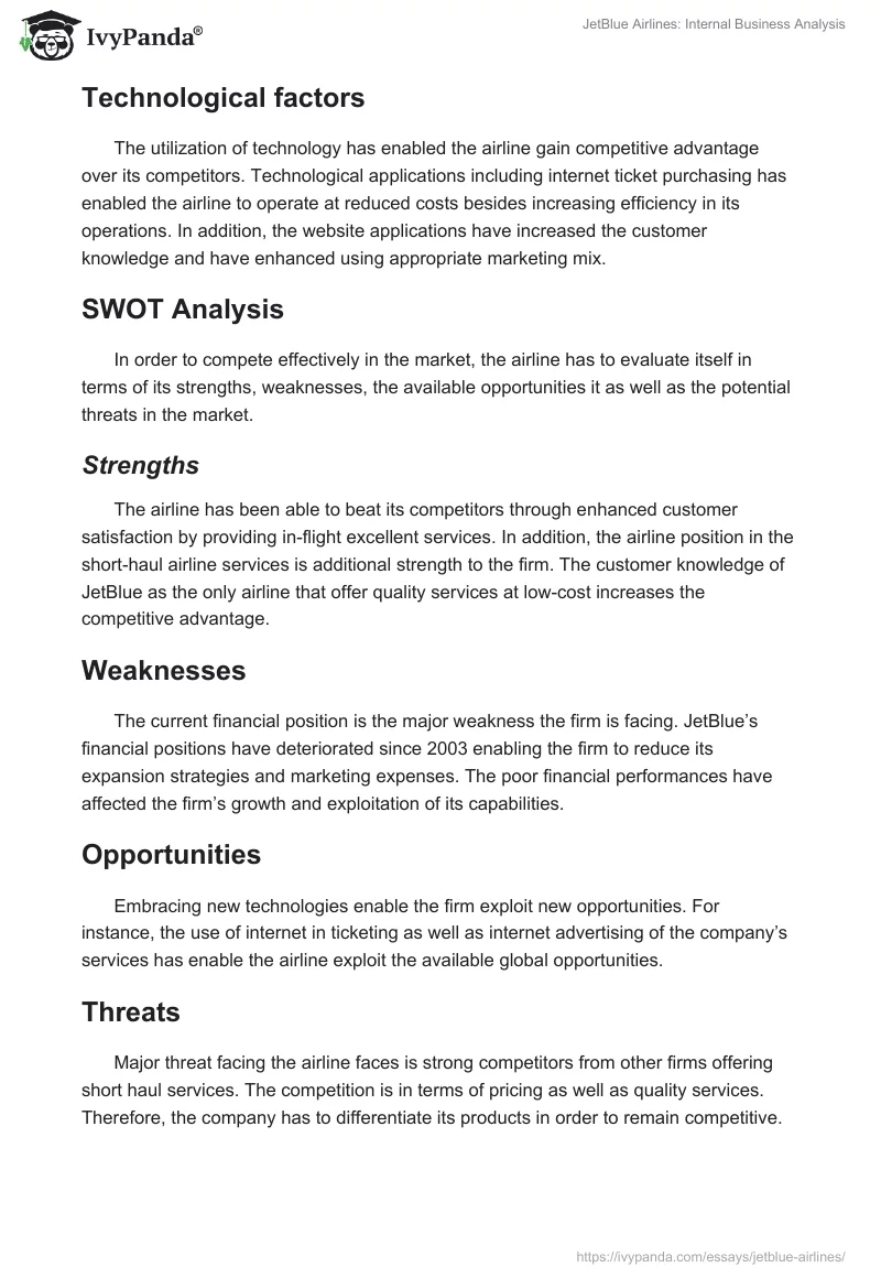 JetBlue Airlines: Internal Business Analysis. Page 3