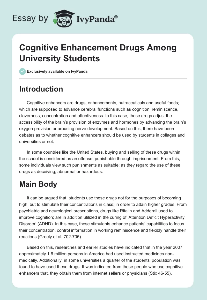 Cognitive Enhancement Drugs Among University Students. Page 1