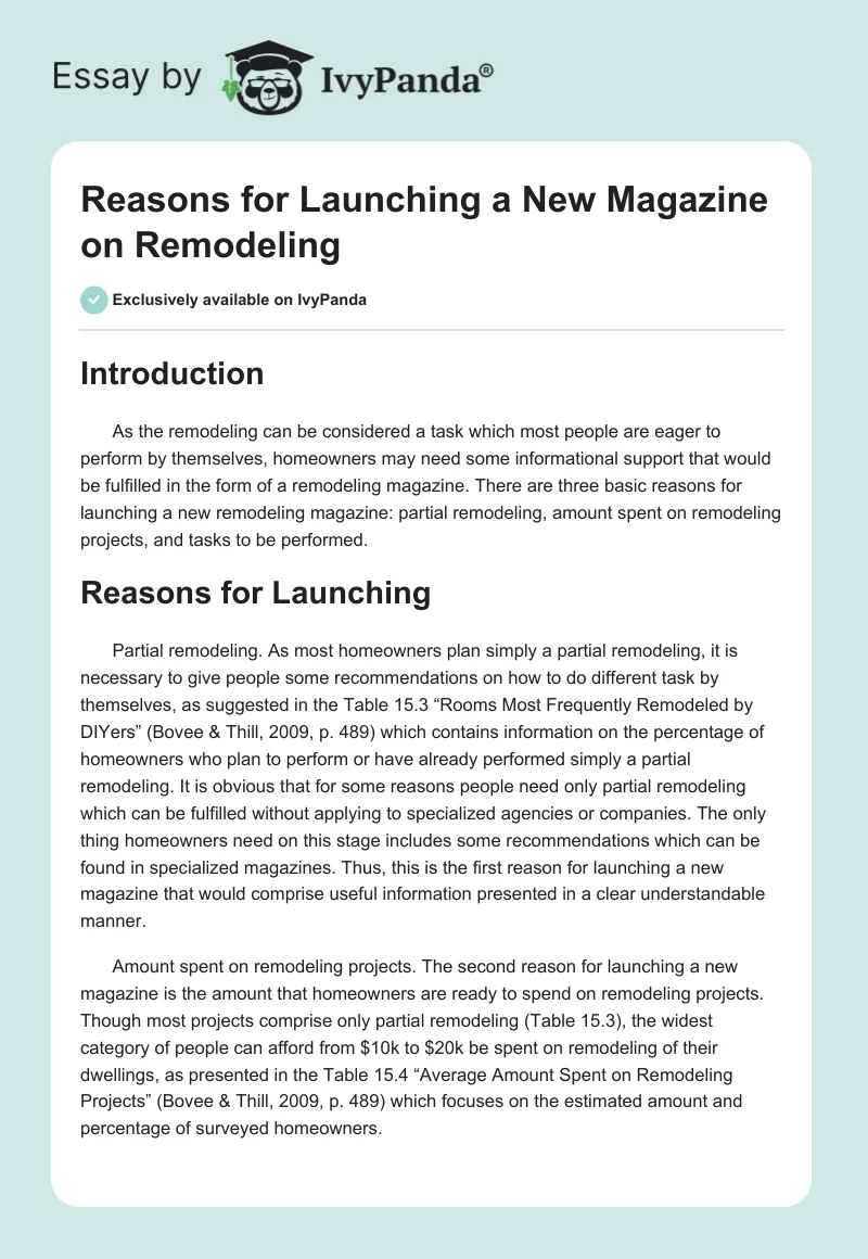 Reasons for Launching a New Magazine on Remodeling. Page 1