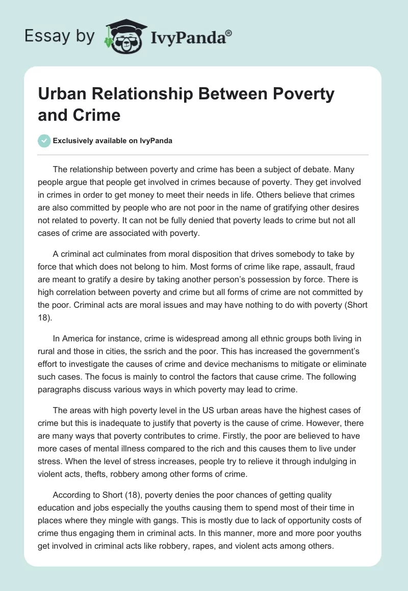 Urban Relationship Between Poverty and Crime. Page 1