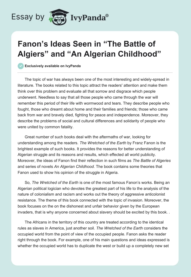Fanon’s Ideas Seen in “The Battle of Algiers” and “An Algerian Childhood”. Page 1