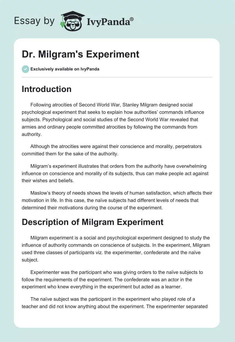 Dr. Milgram's Experiment. Page 1