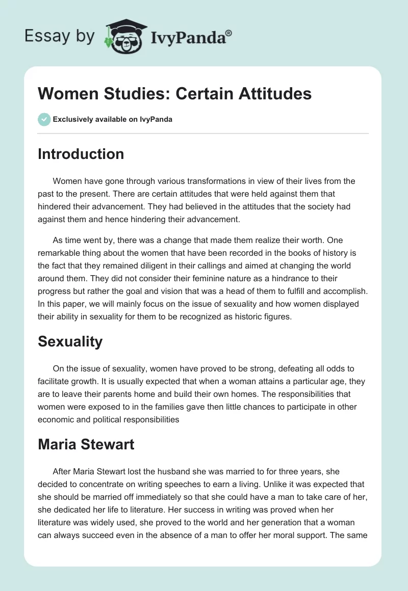 Women Studies: Certain Attitudes. Page 1