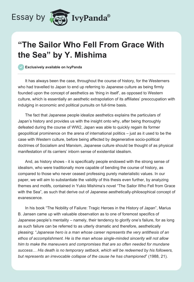 “The Sailor Who Fell From Grace With the Sea” by Y. Mishima. Page 1