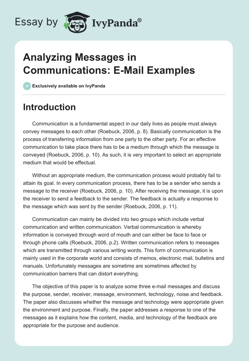 Analyzing Messages in Communications: E-Mail Examples. Page 1