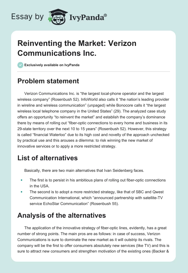 Reinventing the Market: Verizon Communications Inc.. Page 1
