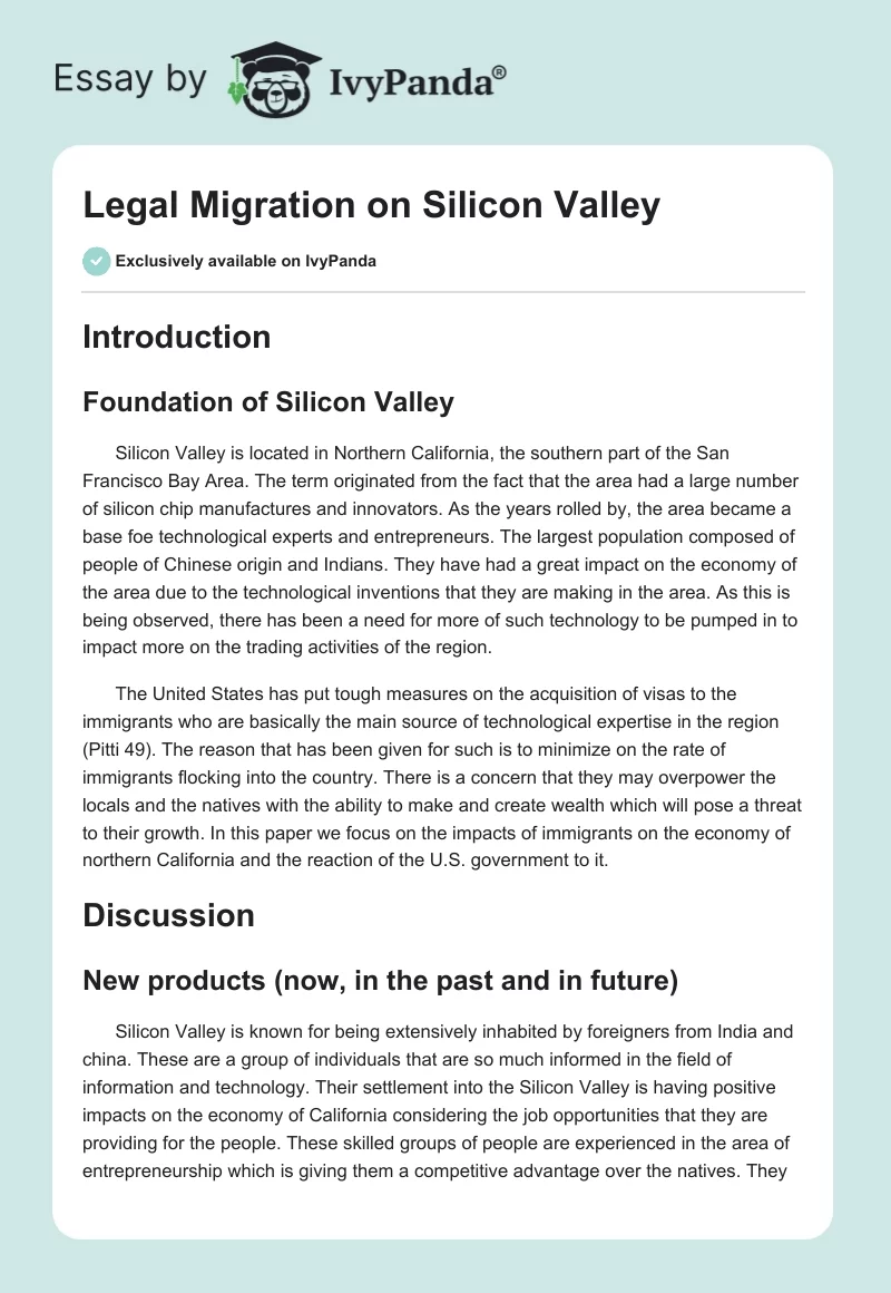 Legal Migration on Silicon Valley. Page 1
