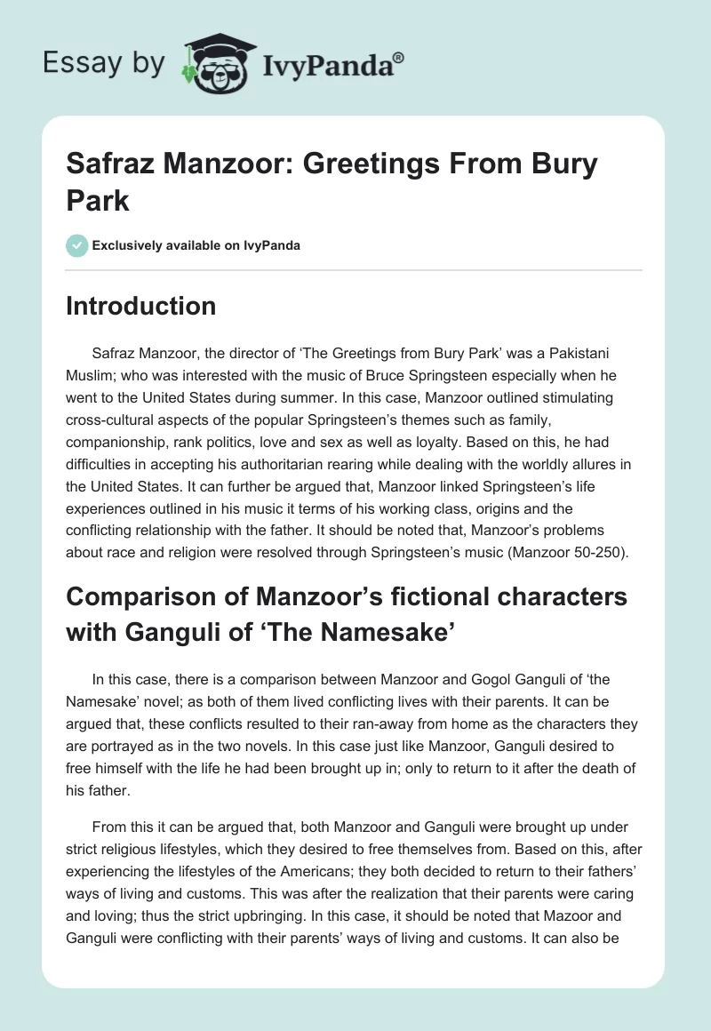 Safraz Manzoor: Greetings From Bury Park. Page 1