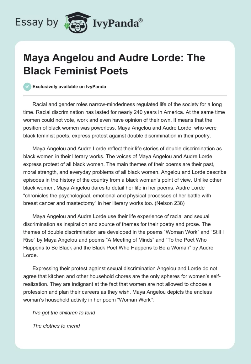 Maya Angelou and Audre Lorde: The Black Feminist Poets. Page 1