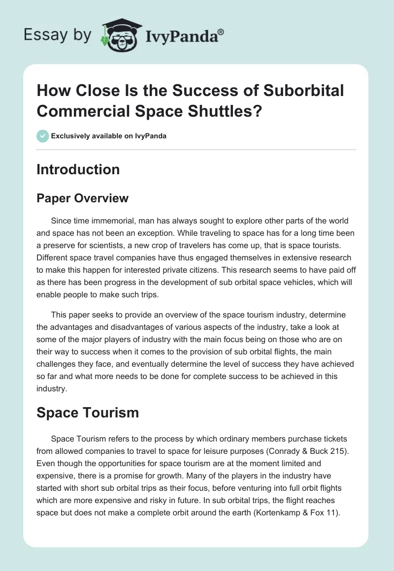 How Close Is the Success of Suborbital Commercial Space Shuttles?. Page 1