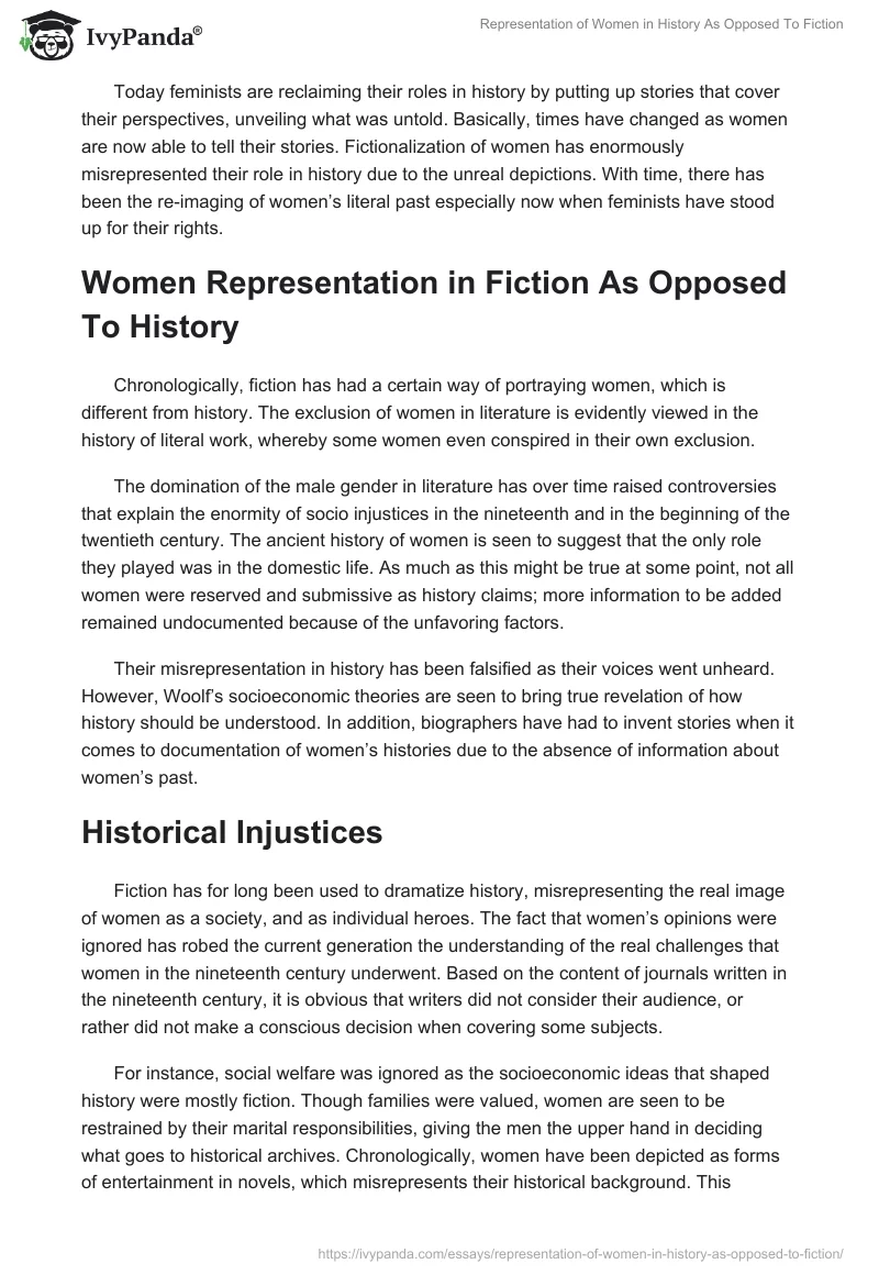 Representation of Women in History As Opposed To Fiction. Page 2