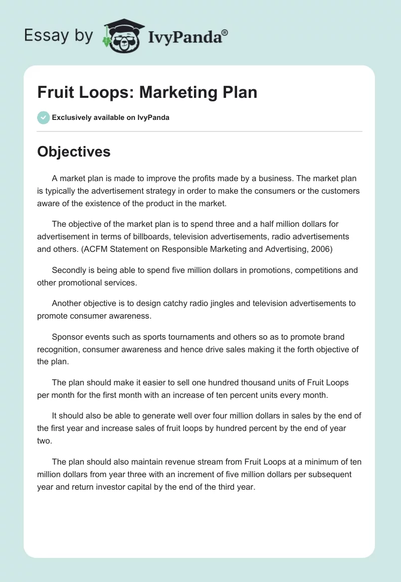 Fruit Loops: Marketing Plan. Page 1