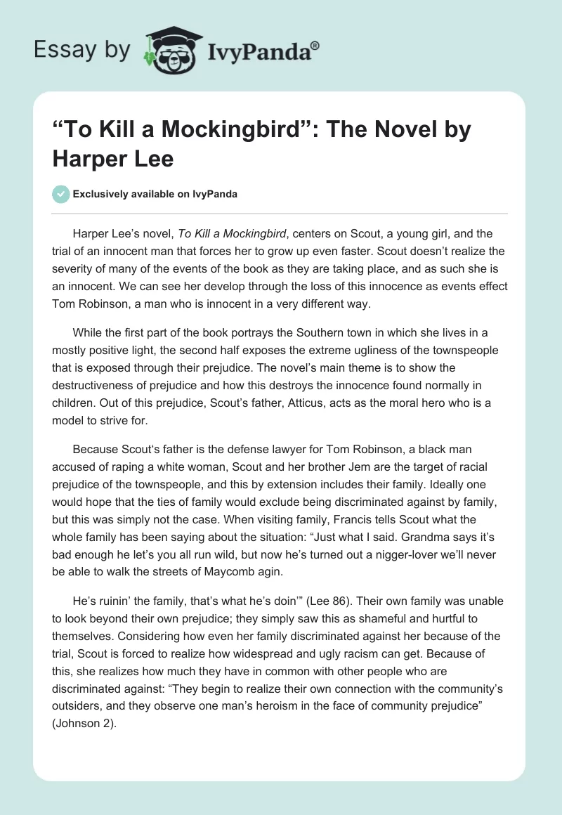 “To Kill a Mockingbird”: The Novel by Harper Lee. Page 1