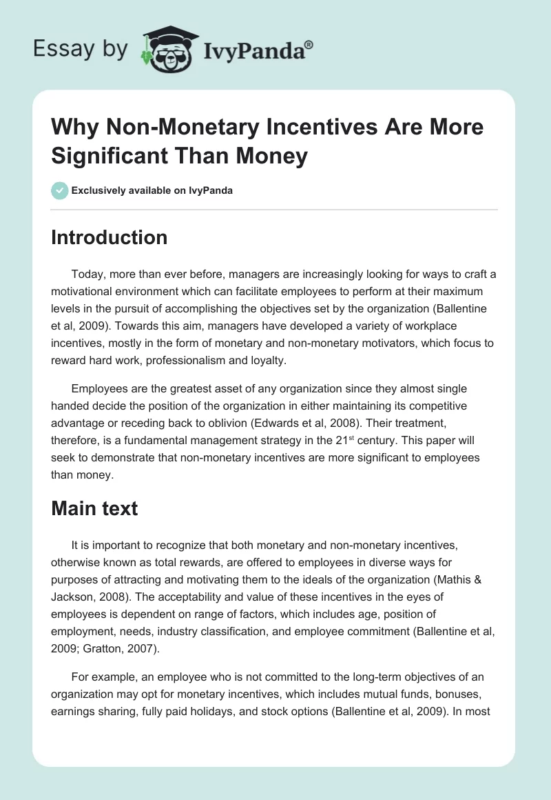 Why Non-Monetary Incentives Are More Significant Than Money. Page 1