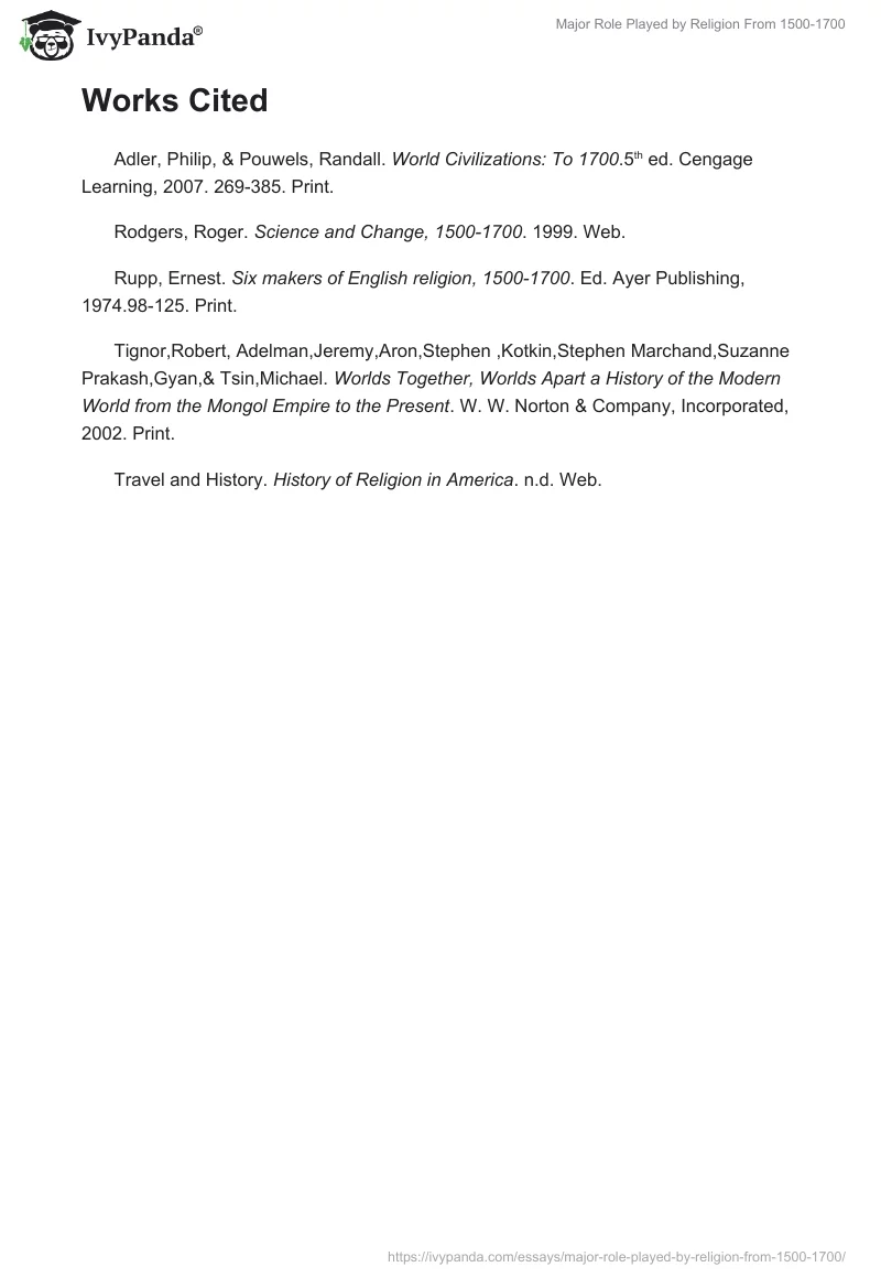 Major Role Played by Religion From 1500-1700. Page 4