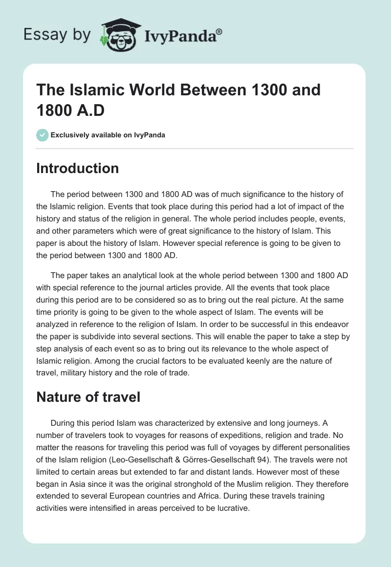 The Islamic World Between 1300 and 1800 A.D. Page 1