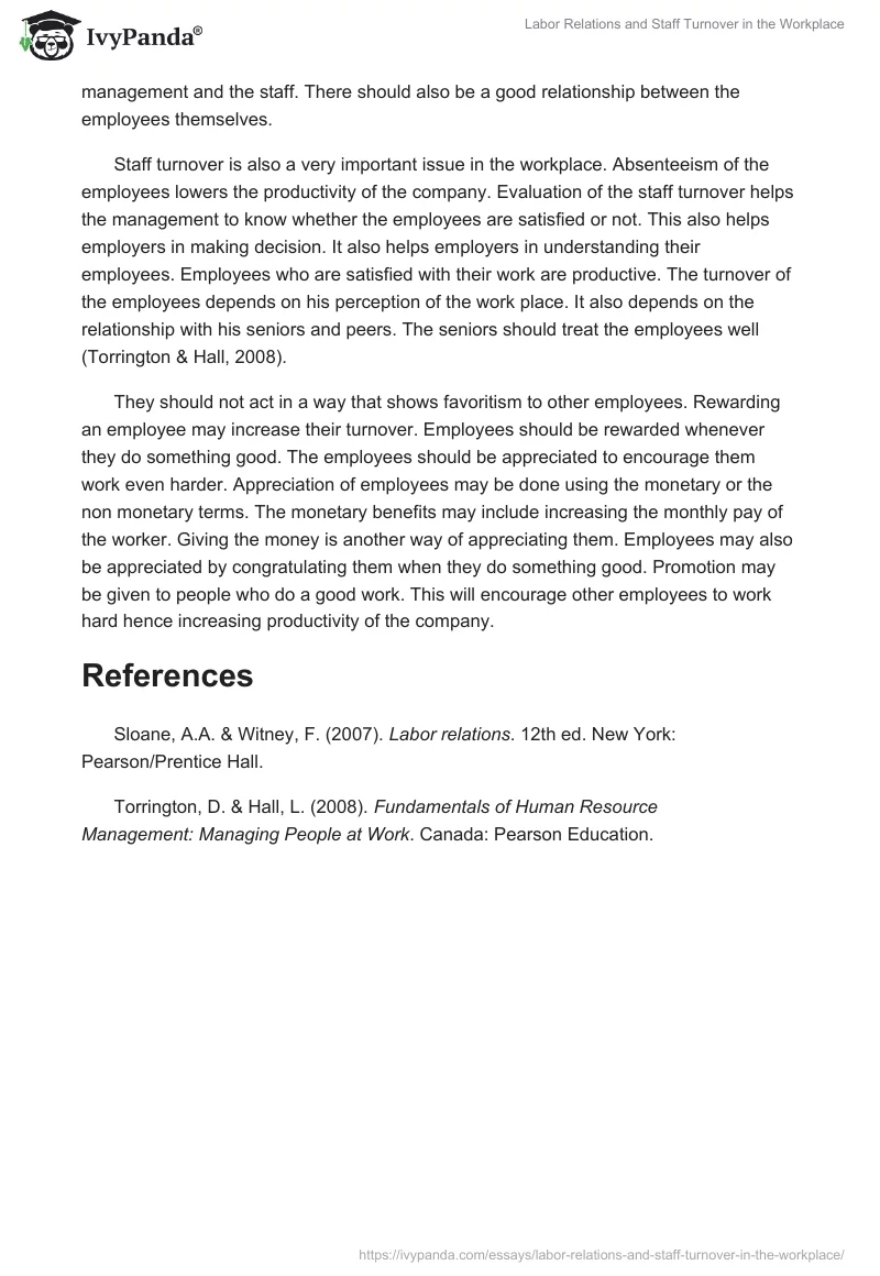Labor Relations and Staff Turnover in the Workplace. Page 2