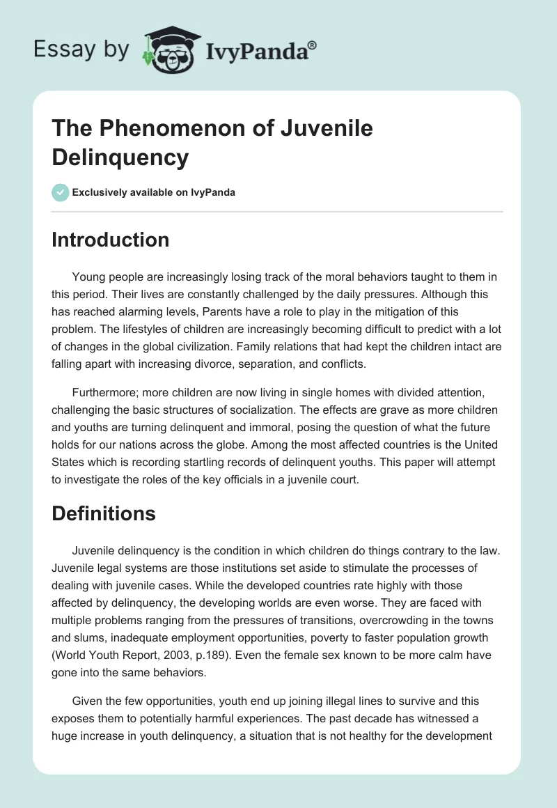 The Phenomenon of Juvenile Delinquency. Page 1