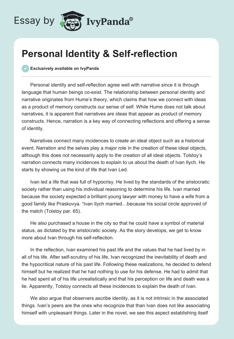 Personal Identity & Self-Reflection. Page 1