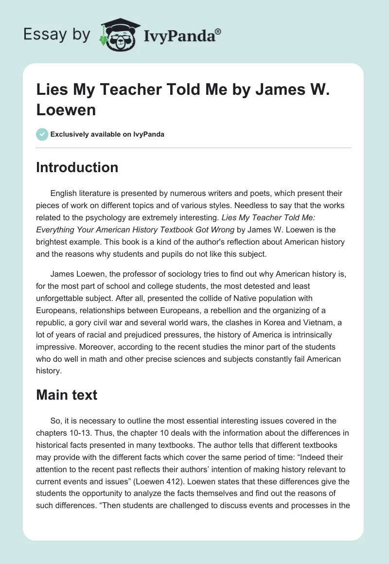 "Lies My Teacher Told Me" by James W. Loewen. Page 1