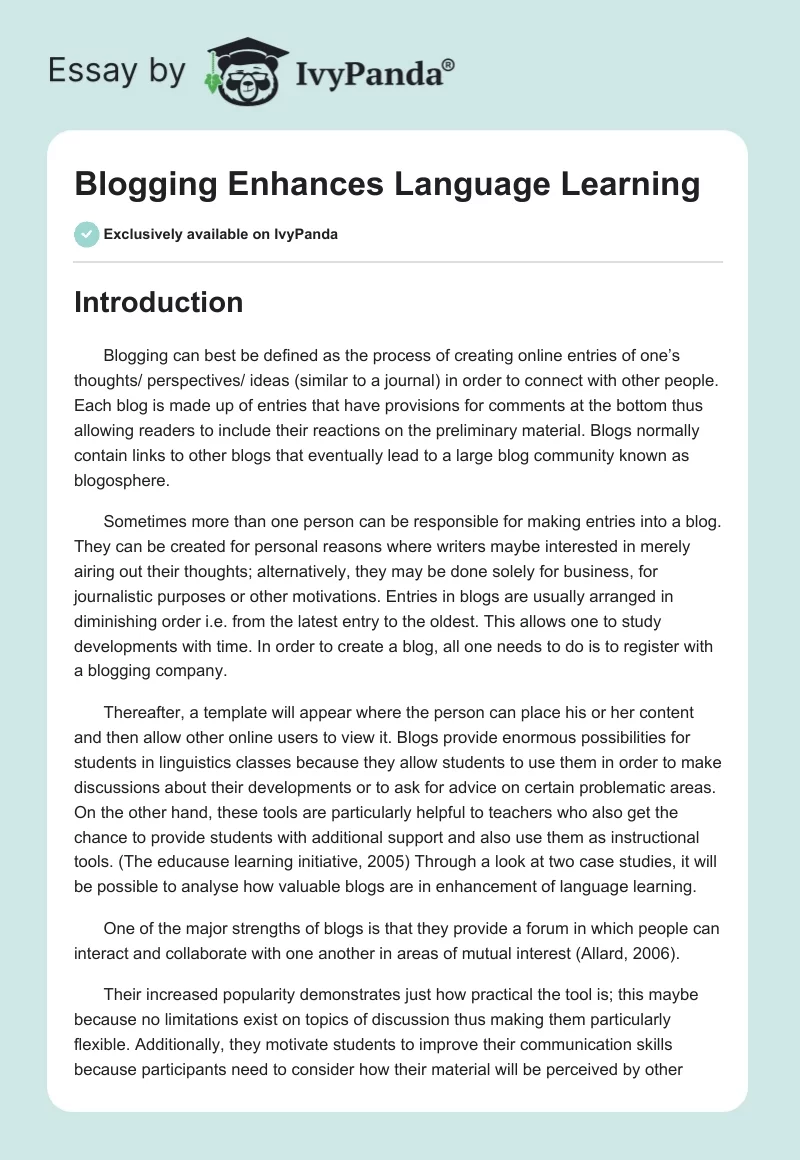 Blogging Enhances Language Learning. Page 1