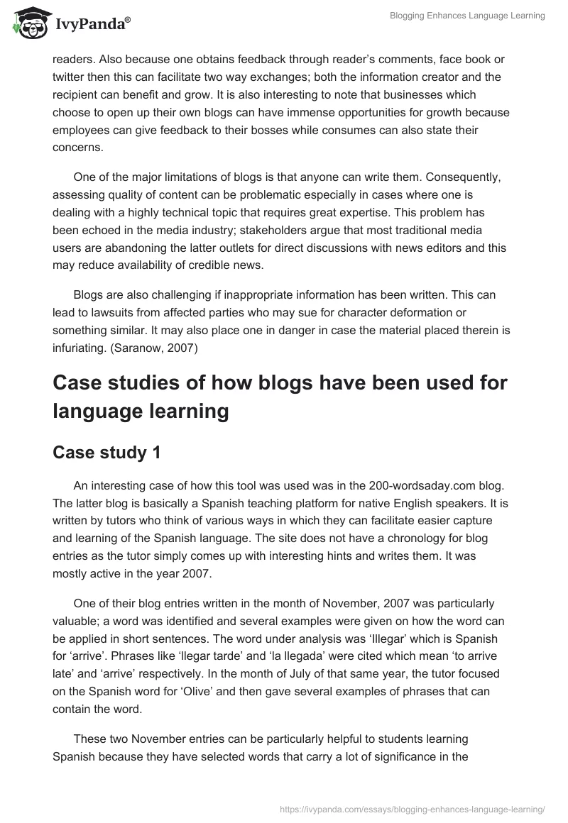Blogging Enhances Language Learning. Page 2