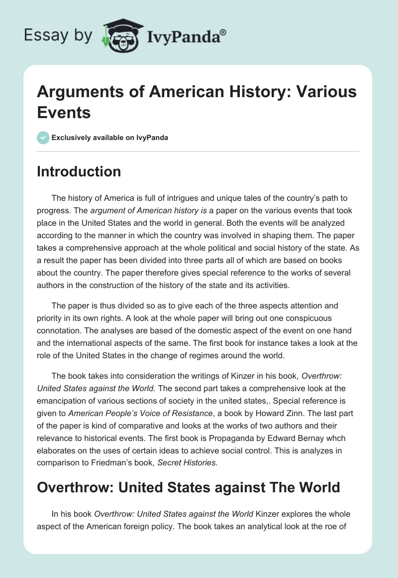 Arguments of American History: Various Events. Page 1
