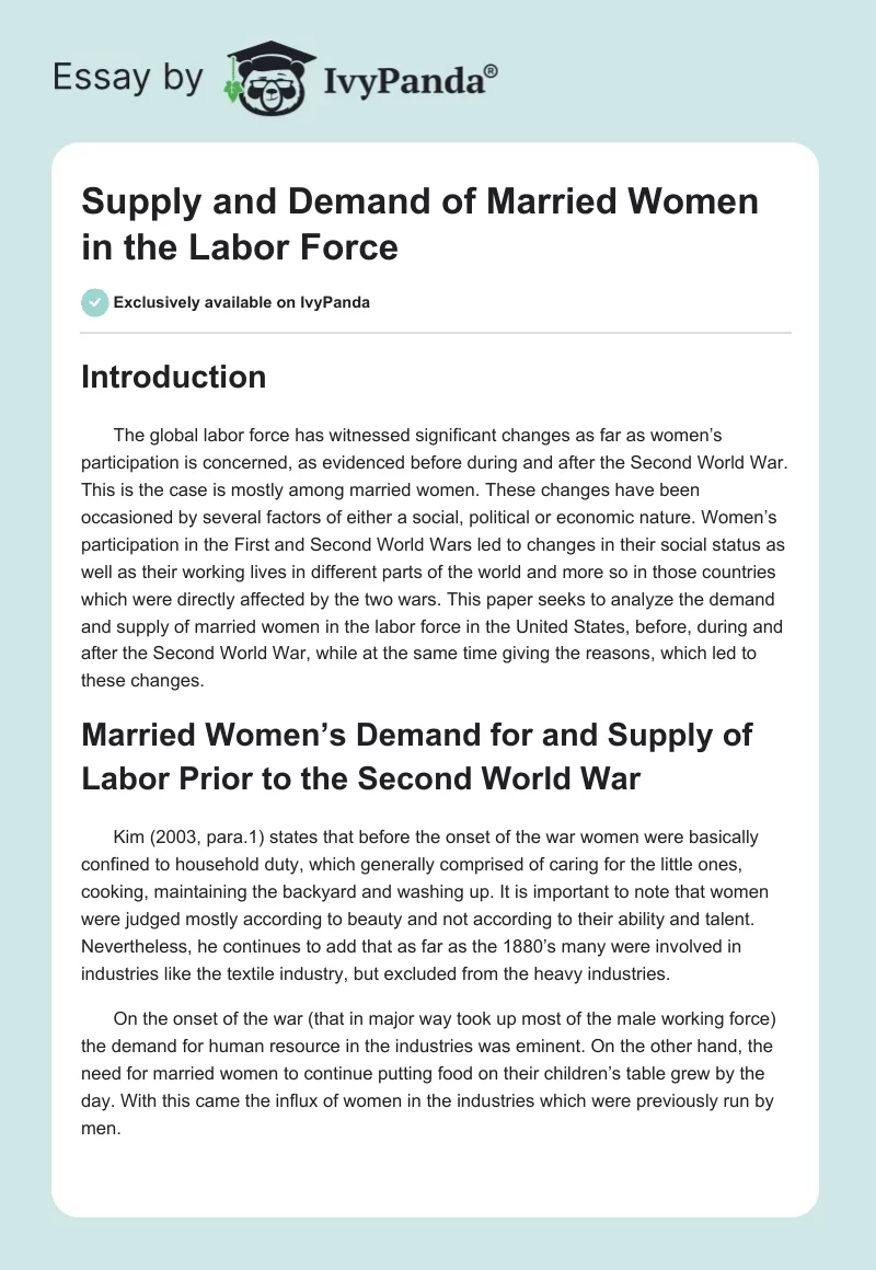 Supply and Demand of Married Women in the Labor Force. Page 1