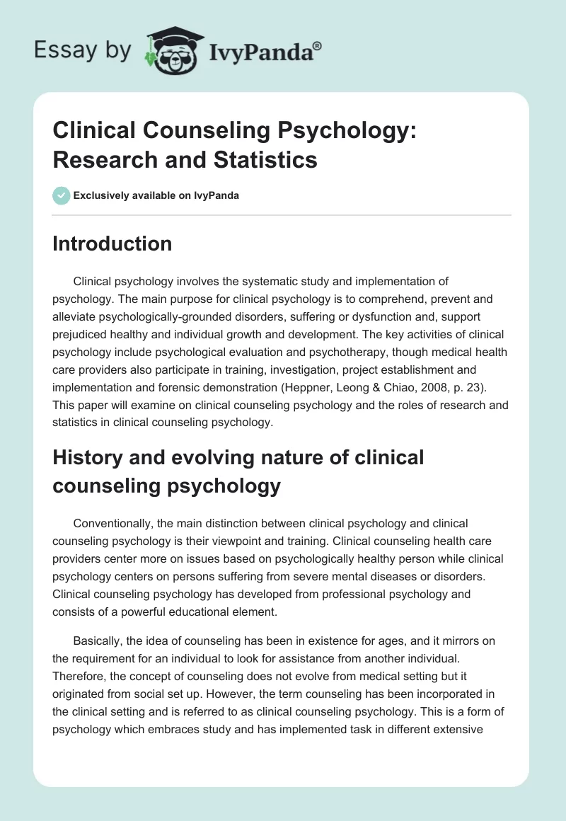Clinical Counseling Psychology: Research and Statistics. Page 1