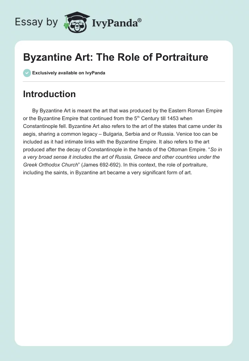 Byzantine Art: The Role of Portraiture. Page 1