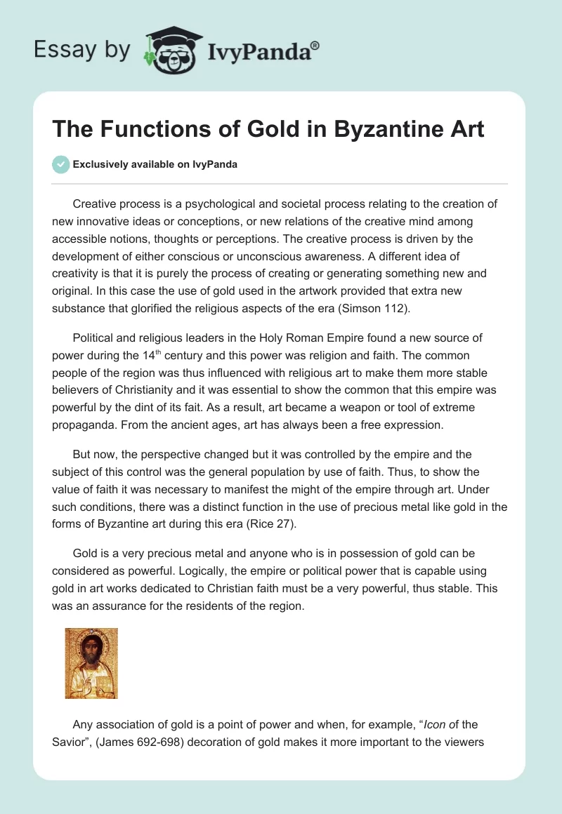 The Functions of Gold in Byzantine Art. Page 1