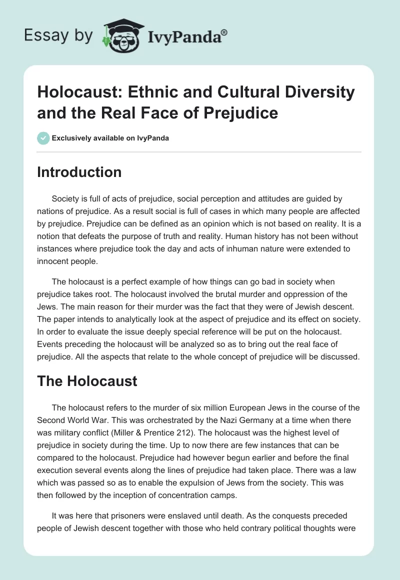 Holocaust: Ethnic and Cultural Diversity and the Real Face of Prejudice. Page 1