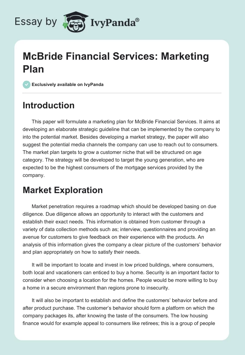 McBride Financial Services: Marketing Plan. Page 1