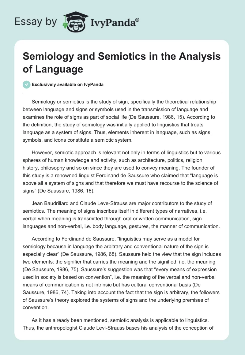 Semiology and Semiotics in the Analysis of Language. Page 1