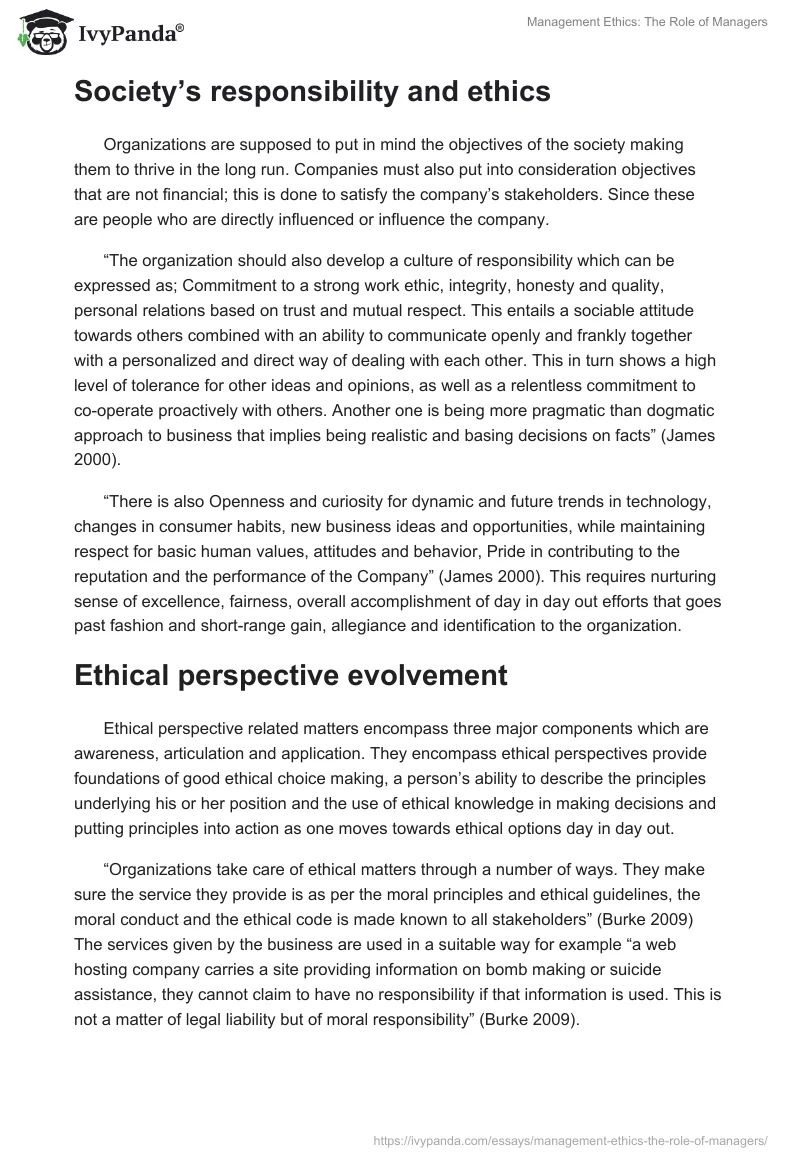 Management Ethics: The Role of Managers. Page 2