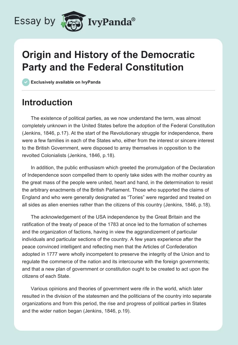 Origin and History of the Democratic Party and the Federal Constitution. Page 1