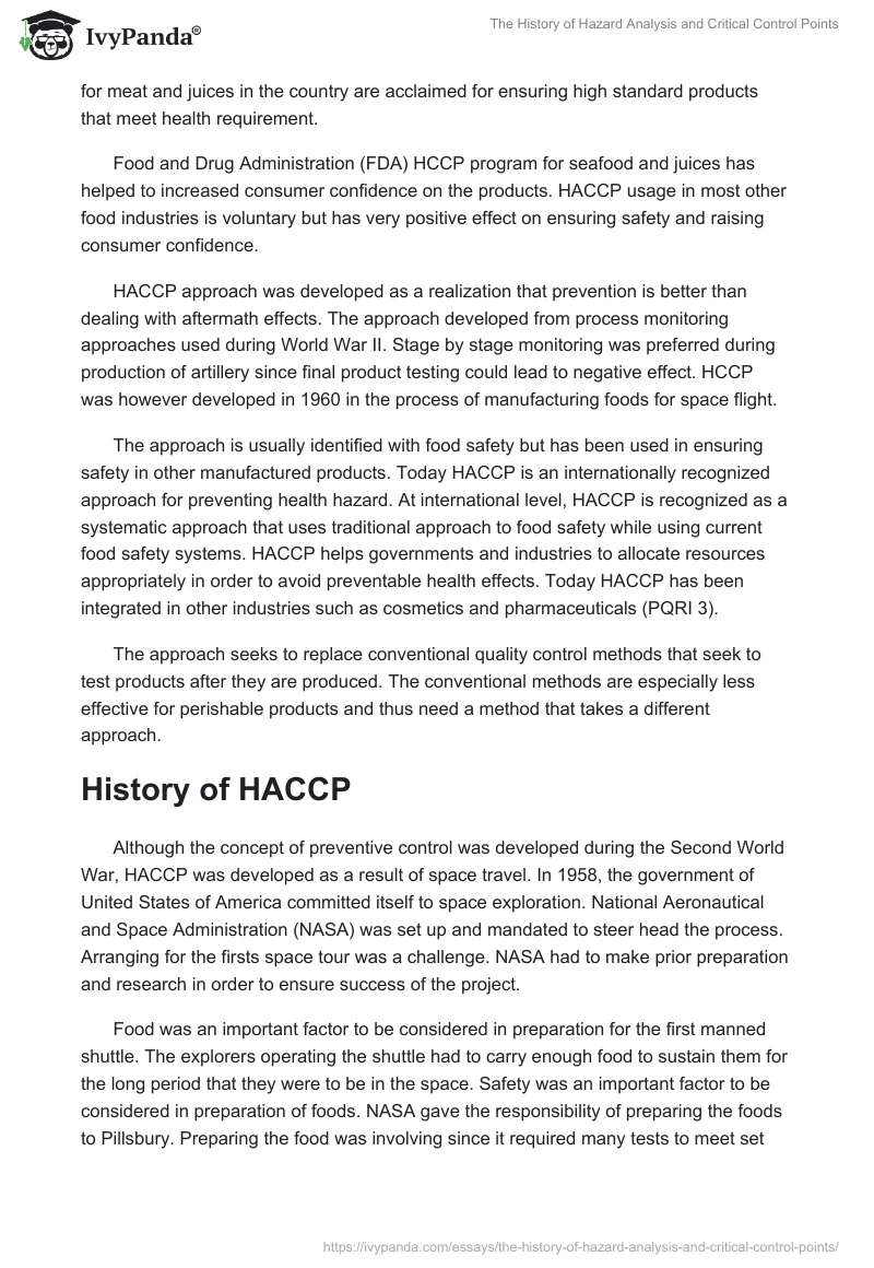 The History of Hazard Analysis and Critical Control Points. Page 2