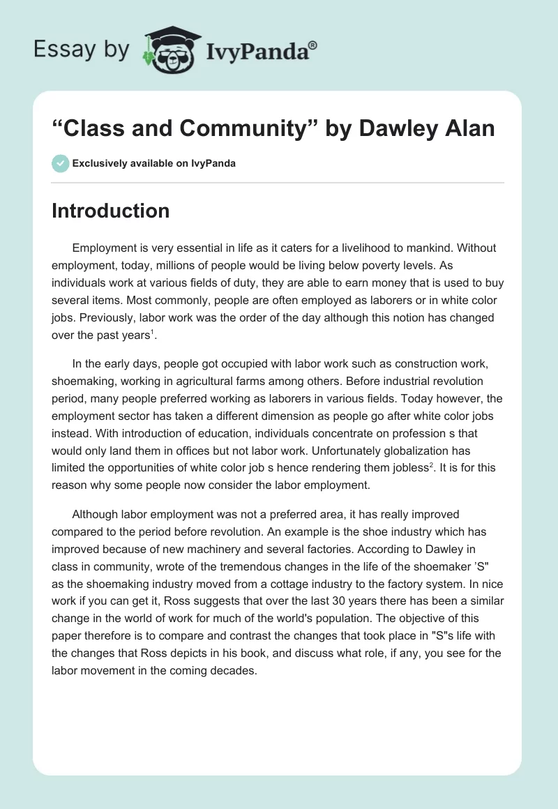 “Class and Community” by Dawley Alan. Page 1