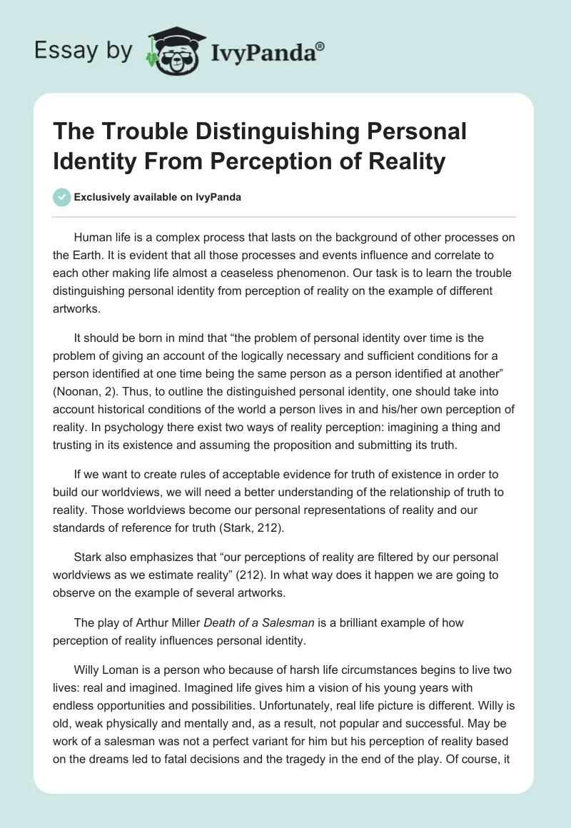 The Trouble Distinguishing Personal Identity From Perception of Reality. Page 1