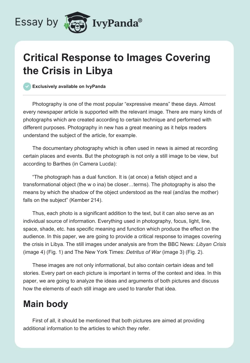 Critical Response to Images Covering the Crisis in Libya. Page 1