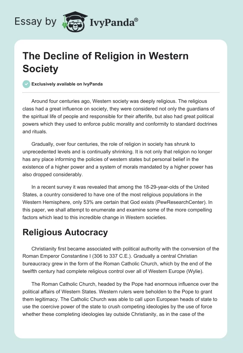 The Decline of Religion in Western Society. Page 1